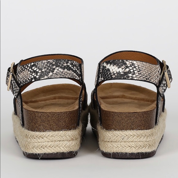 Beige Brown Snake One Band Wedge Sandals - Picture 6 of 6